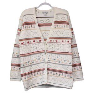 Vintage Cardigan Sweater Oversized Medium Cottagecore Grandma 90s Embroidered